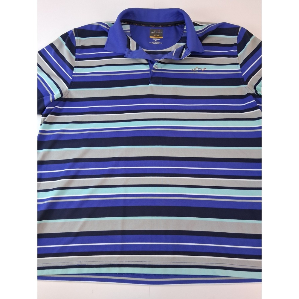 Greg Norman men's play dry Polo Shirt XL blue striped golf